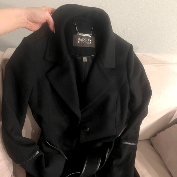 Black Badgley Mischka Full-Length Wool Coat - Picture 1 of 7